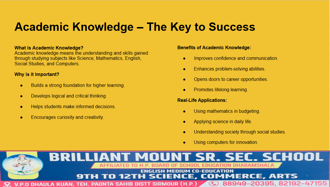 Students gaining academic knowledge at Brilliant Mount Sr. Sec. School, Dhaula Kuan – focusing on science, commerce, and arts education for success.