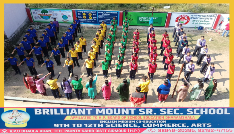 Students and teachers of Brilliant Mount Sr. Sec. School taking a pledge during a Tobacco-Free School awareness event under the guidance of the Health Department, Himachal Pradesh.