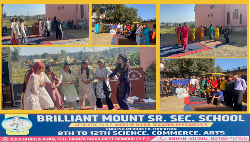 Children’s Day celebration at Brilliant Mount Sr. Sec. School Dhaulakuan, students participating in cultural performances, games, and creative activities.