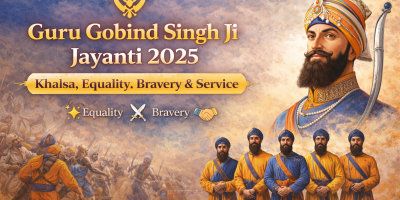 Guru Gobind Singh Ji Jayanti 2025 featured image highlighting the Khalsa Panth and the values of equality, bravery, and selfless service